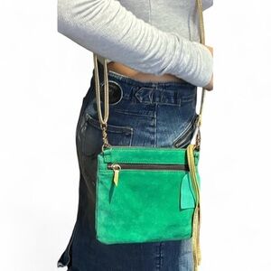 KGB Black Label Suede Emerald Green Clutch Crossbody Shoulder Small Bag
